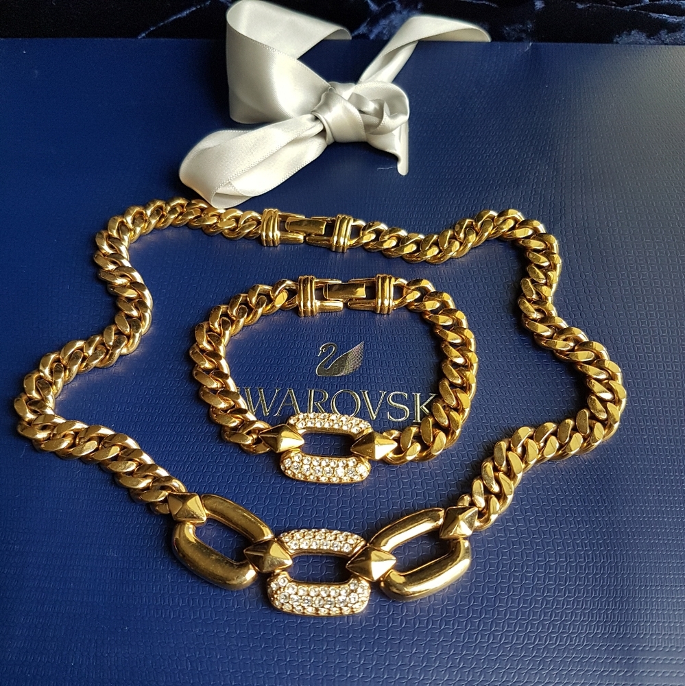 AUTHENTIC Swarovski Gold Plated Chunky Chain Link Vintage Bracelet - Picture 13 of 17